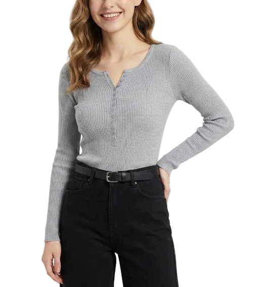 Trendy & Timeless Long Sleeve Round Neck Ribbed Blouses for Women - B1-TOP-V189