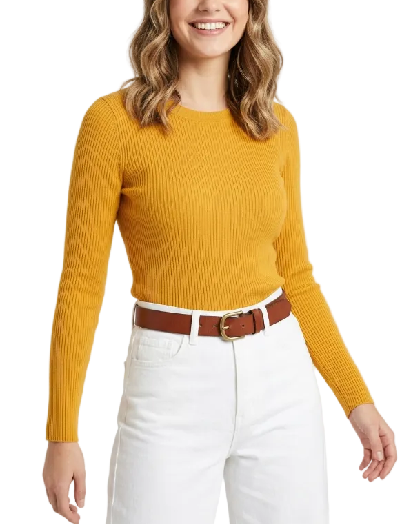 Trendy & Timeless Long Sleeve Crew Neck Ribbed Blouses for Women - B1-TOP-V191