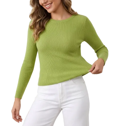 Trendy & Timeless Long Sleeve Crew Neck Ribbed Blouses for Women - B1-TOP-V191