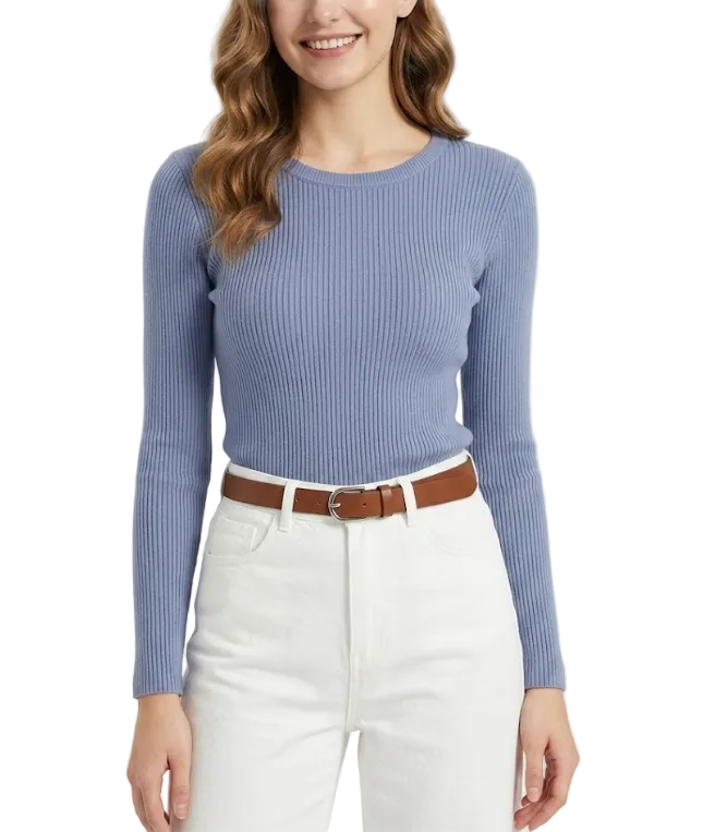 Trendy & Timeless Long Sleeve Crew Neck Ribbed Blouses for Women - B1-TOP-V191