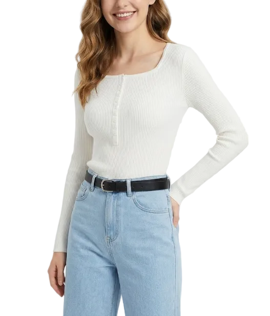 Trendy & Timeless Long Sleeve Round Neck Ribbed Blouses for Women - B1-TOP-V189