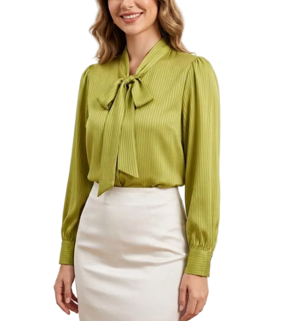 Trendy & Timeless Long Sleeve Elegant Bow Neck Blouses for Women - B13-TOP-303