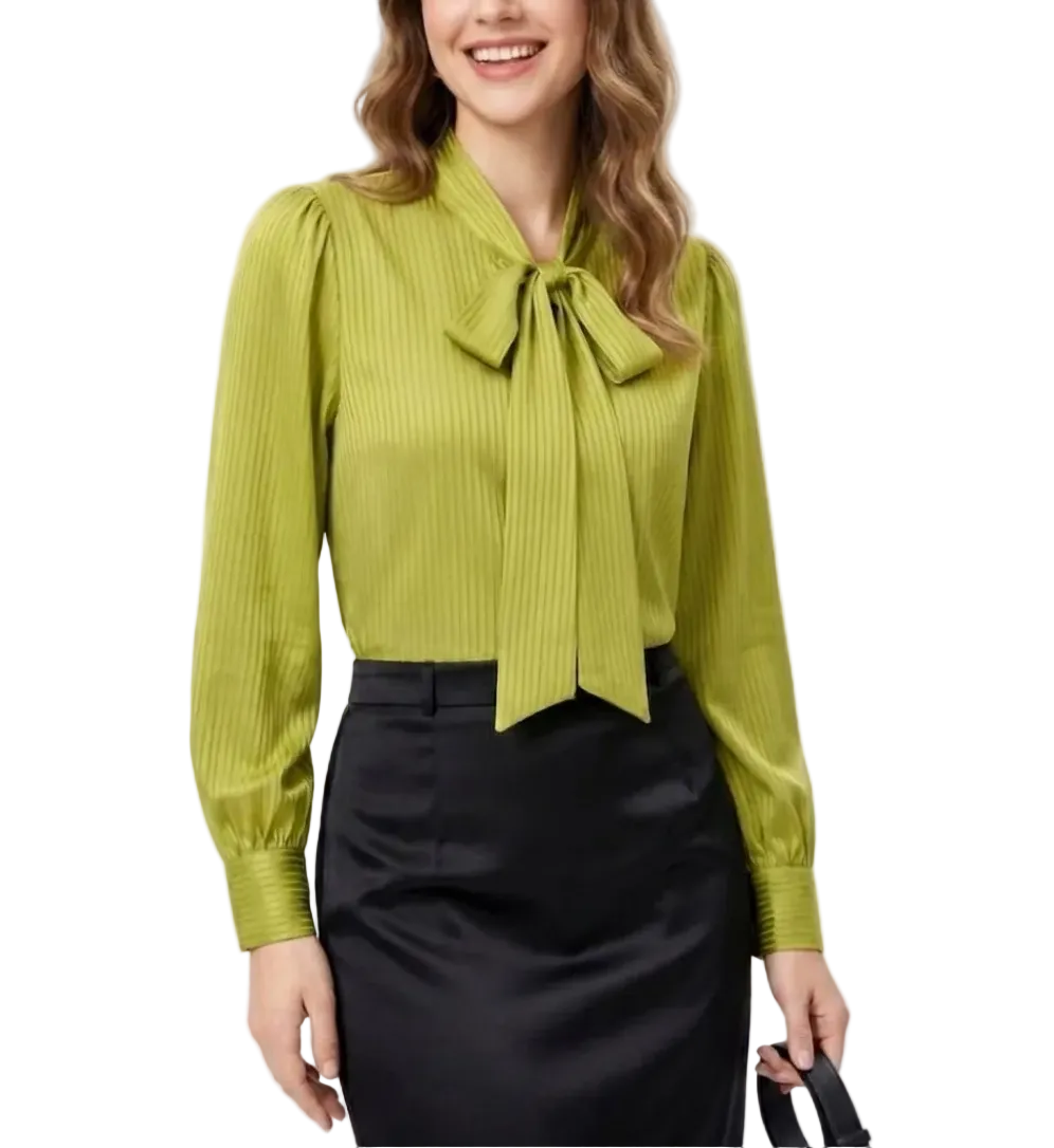 Trendy & Timeless Long Sleeve Elegant Bow Neck Blouses for Women - B13-TOP-303
