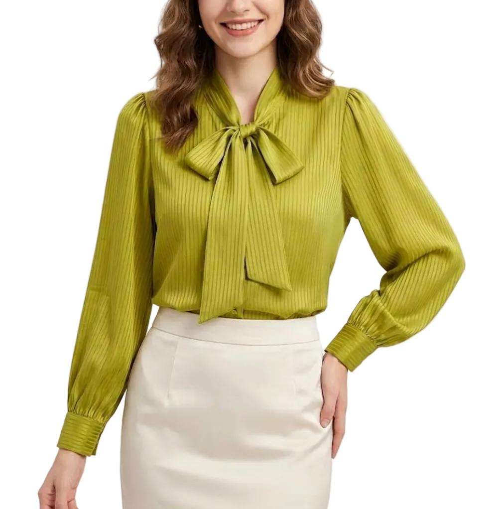 Trendy & Timeless Long Sleeve Elegant Bow Neck Blouses for Women - B13-TOP-303