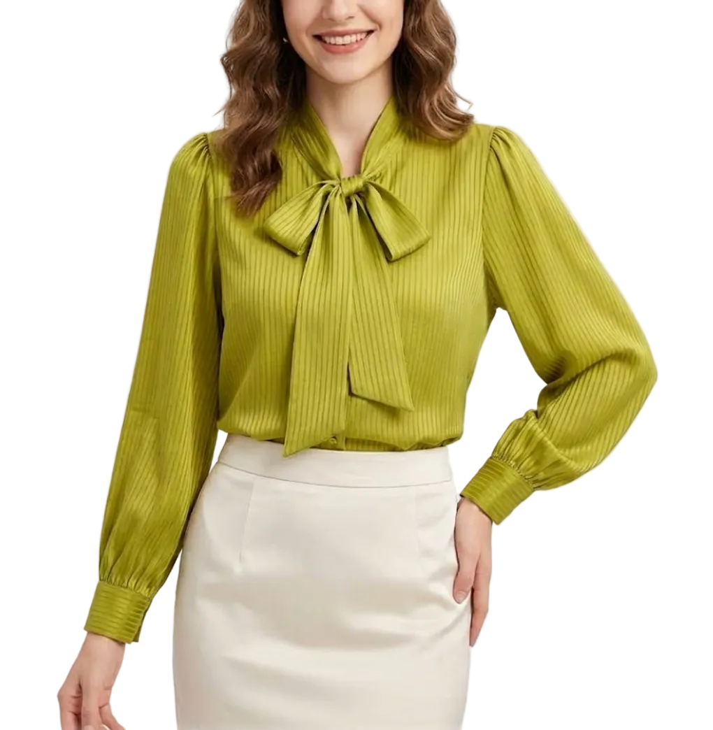 Trendy & Timeless Long Sleeve Elegant Bow Neck Blouses for Women - B13-TOP-303