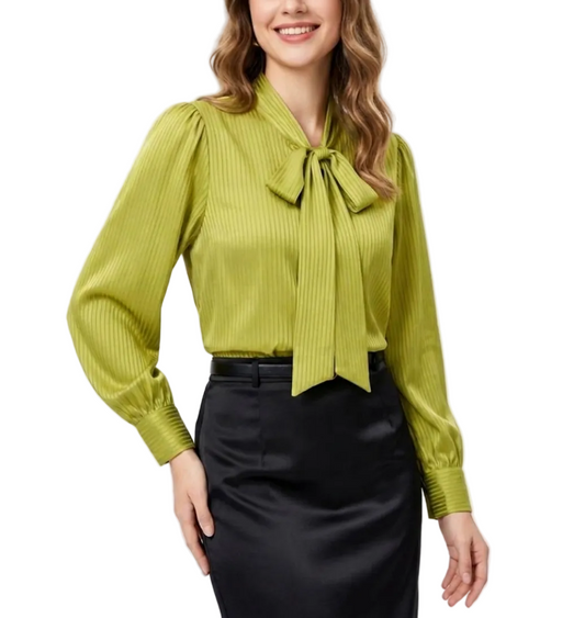 Trendy & Timeless Long Sleeve Elegant Bow Neck Blouses for Women - B13-TOP-303