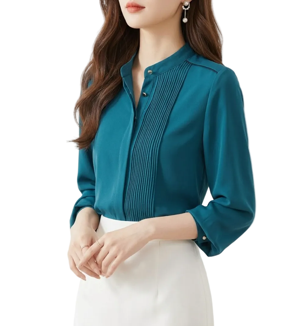 Trendy & Timeless Long Sleeve Pleated Blouses for Women - B15-TOP-82