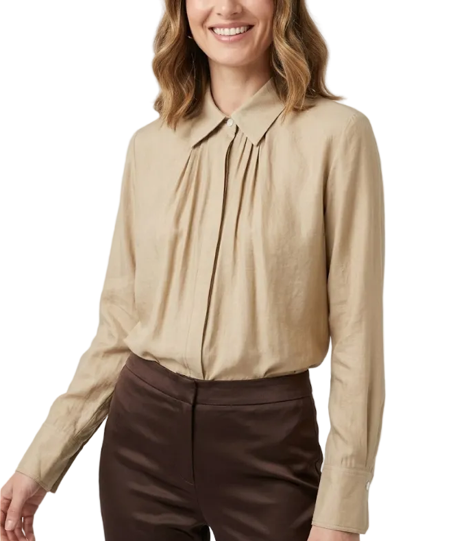 Trendy & Timeless Long Sleeve Pleated Button-up Collar Dress Shirts for Women - B15-TOP-24