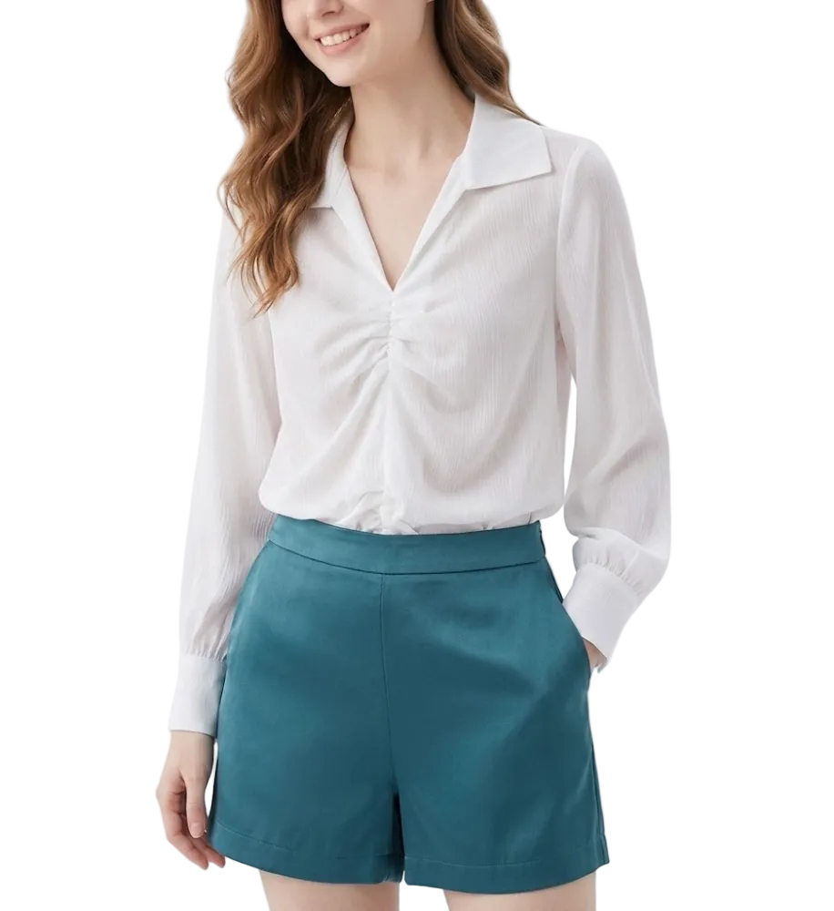 Trendy & Timeless Long Sleeve Pleated Dress Shirts for Women - B15-TOP-45