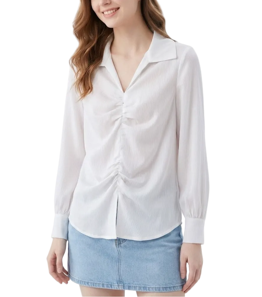 Trendy & Timeless Long Sleeve Pleated Dress Shirts for Women - B15-TOP-45