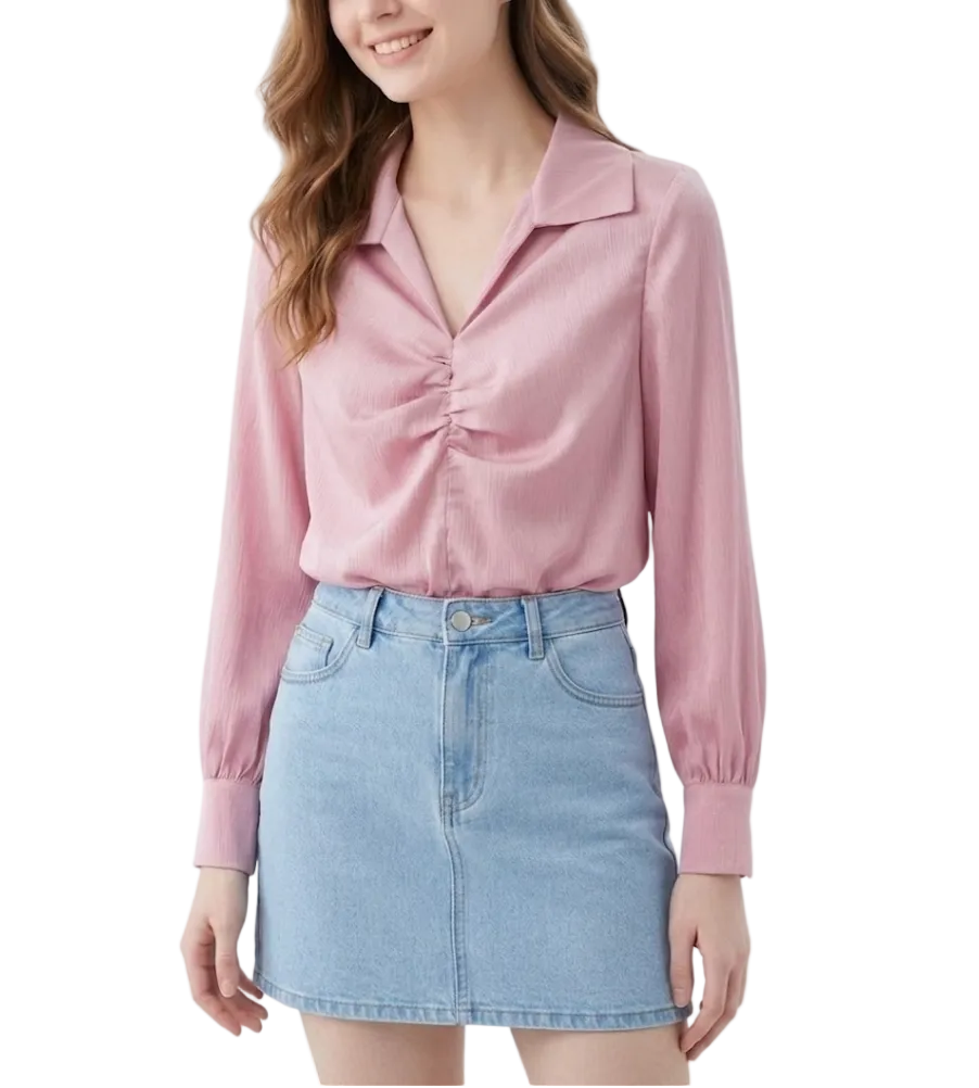 Trendy & Timeless Long Sleeve Pleated Dress Shirts for Women - B15-TOP-45