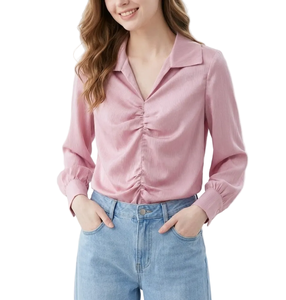 Trendy & Timeless Long Sleeve Pleated Dress Shirts for Women - B15-TOP-45