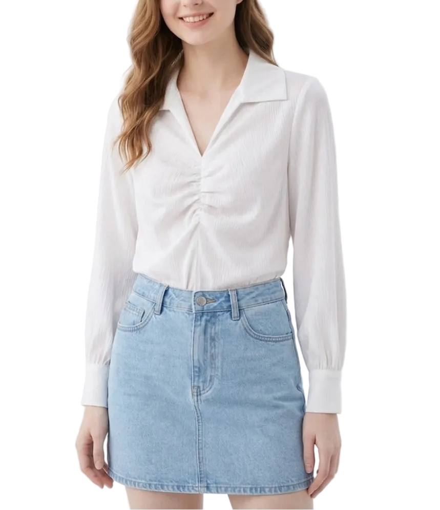 Trendy & Timeless Long Sleeve Pleated Dress Shirts for Women - B15-TOP-45
