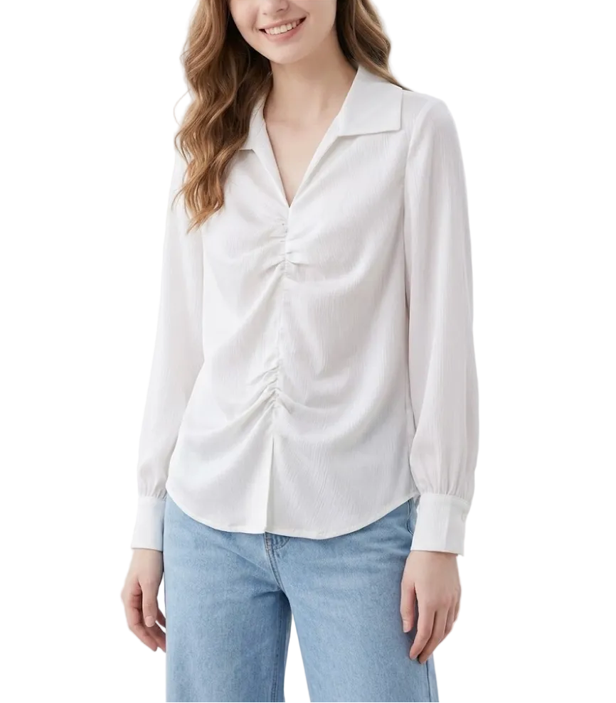 Trendy & Timeless Long Sleeve Pleated Dress Shirts for Women - B15-TOP-45
