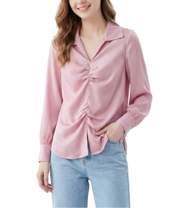 Trendy & Timeless Long Sleeve Pleated Dress Shirts for Women - B15-TOP-45