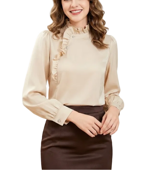 Trendy & Timeless Long Sleeve Ruffled Pullover Blouses for Women - B15-TOP-08
