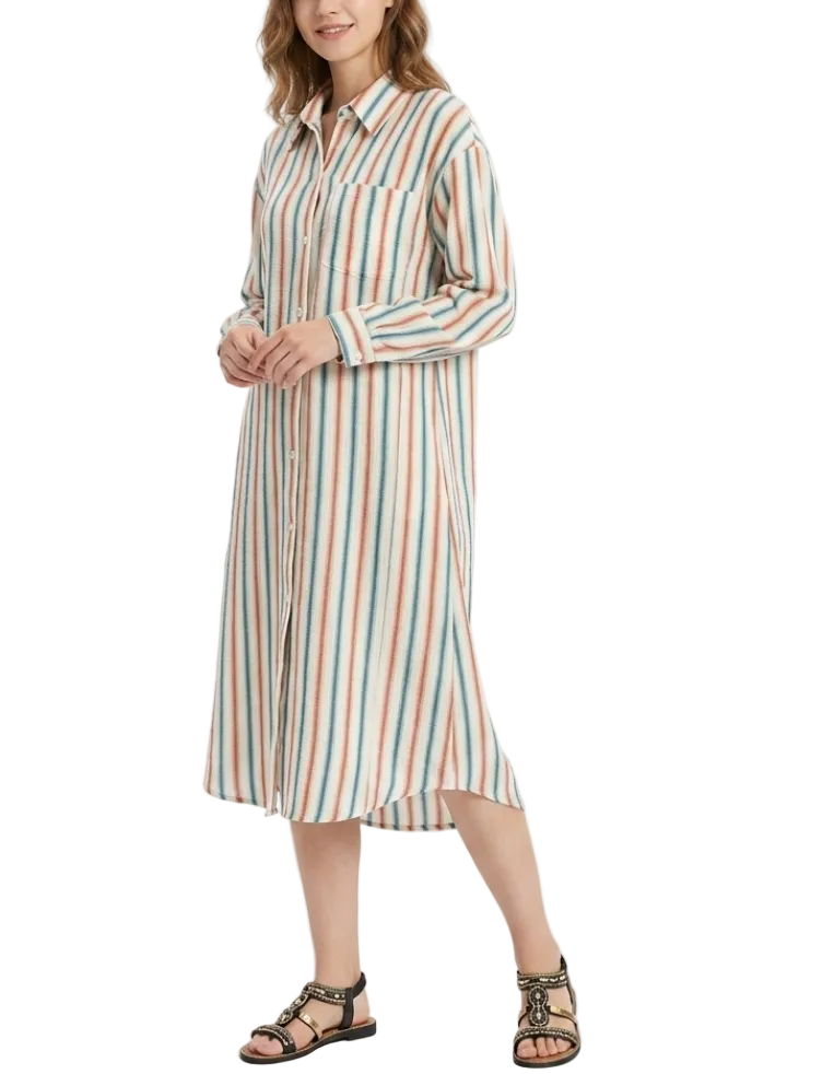 Trendy & Timeless  Long Sleeve Stripped Button Front Dresses - B6-DRESS-73