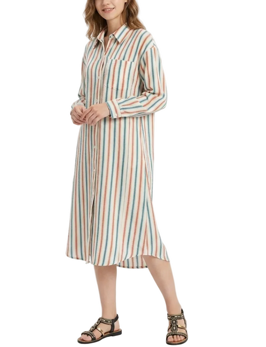 Trendy & Timeless  Long Sleeve Stripped Button Front Dresses - B6-DRESS-73
