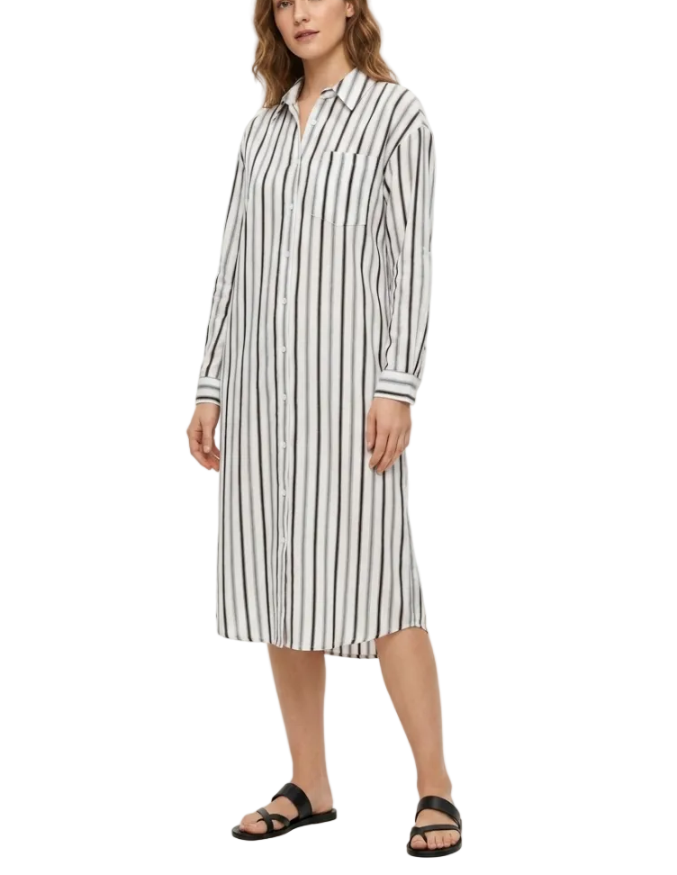Trendy & Timeless  Long Sleeve Stripped Button Front Dresses - B6-DRESS-73