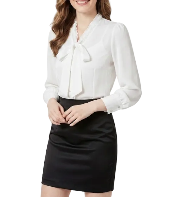 Trendy & Timeless Long Sleeve V-Bow-Neck Button-up Blouses for Women - B15-TOP-32