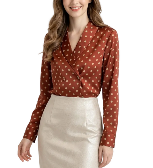 Timeless & Elegant Long Sleeve Lapel V-neck  Blouse for Women  - B13-TOP-214