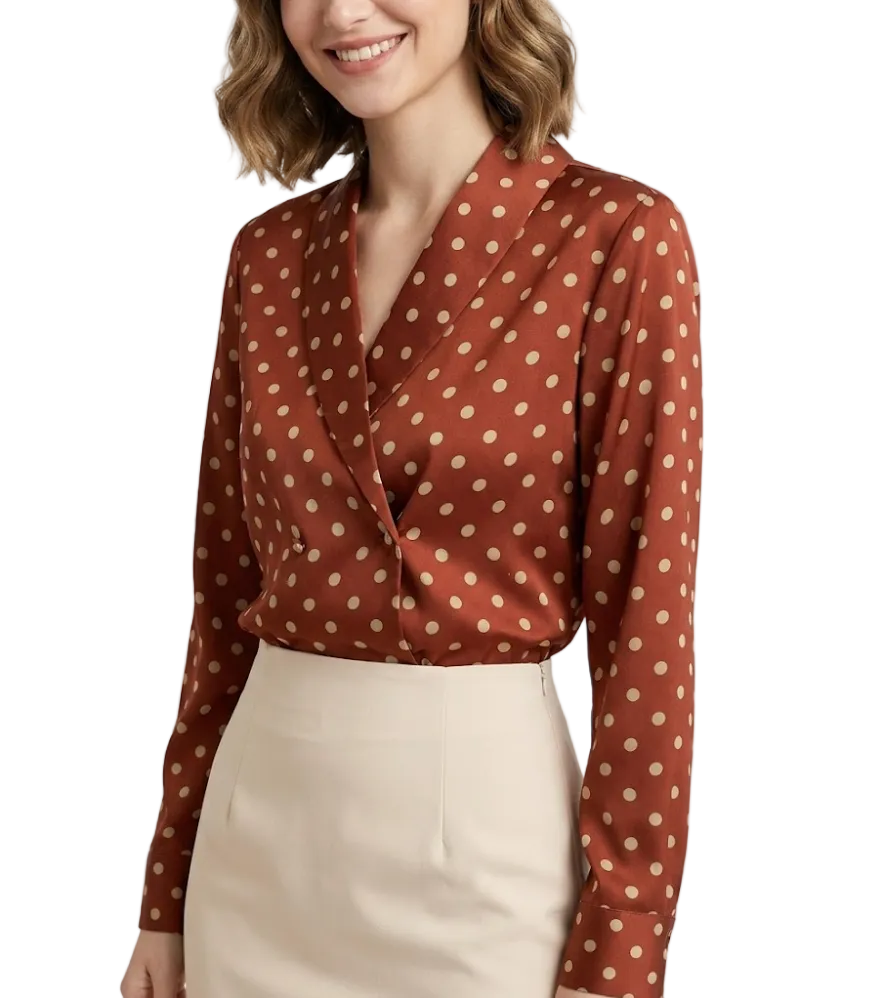 Timeless & Elegant Long Sleeve Lapel V-neck  Blouse for Women  - B13-TOP-214