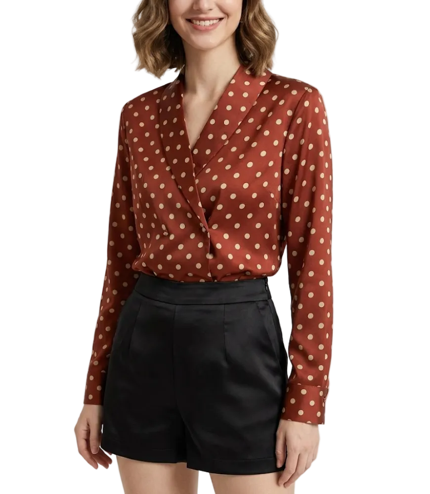 Timeless & Elegant Long Sleeve Lapel V-neck  Blouse for Women  - B13-TOP-214