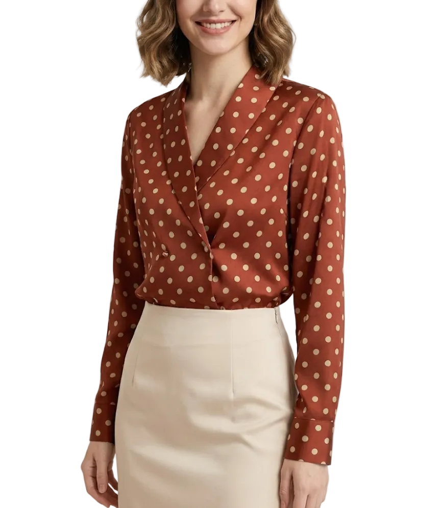 Timeless & Elegant Long Sleeve Lapel V-neck  Blouse for Women  - B13-TOP-214
