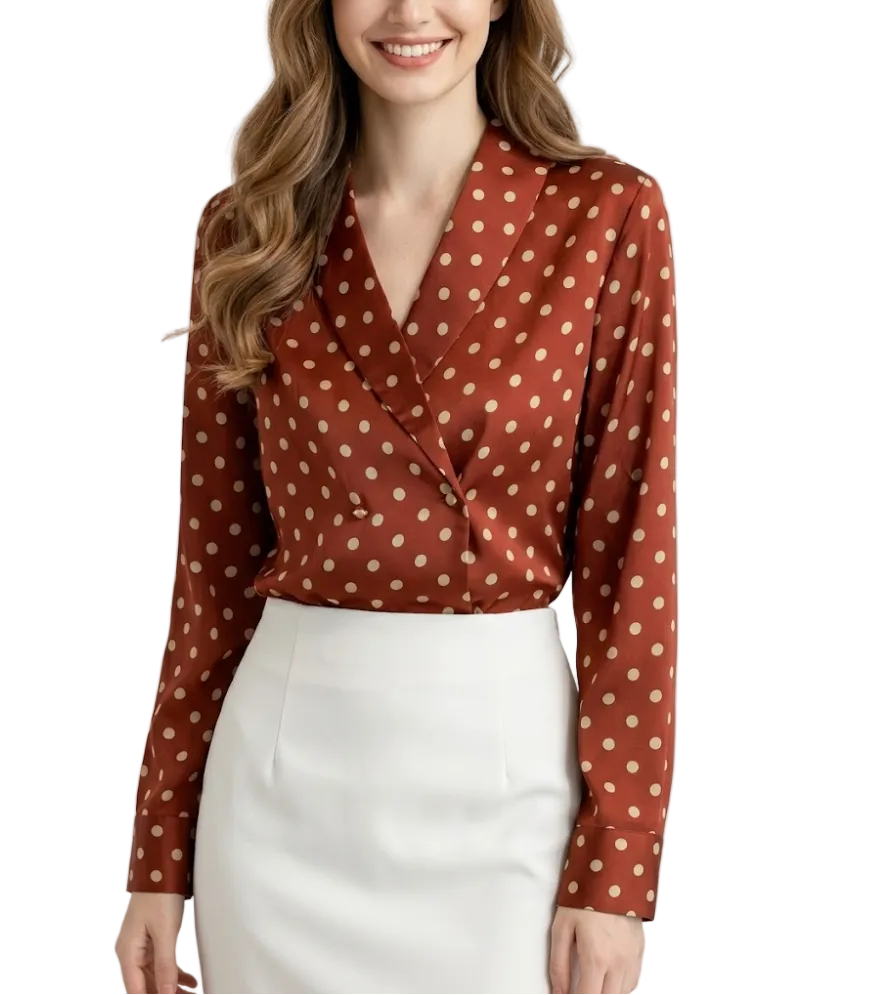 Timeless & Elegant Long Sleeve Lapel V-neck  Blouse for Women  - B13-TOP-214