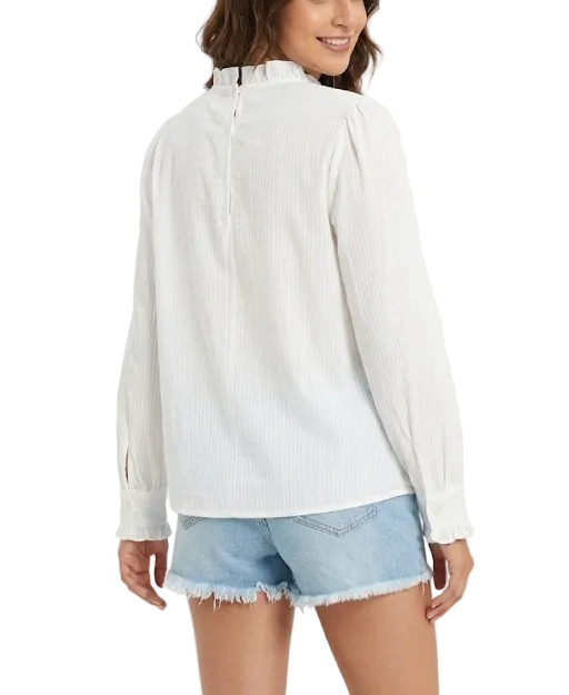 Trendy & Timeless Self-Stripped Long Sleeve Ruffled  Laced  Blouses for Women - B6-TOP-B816