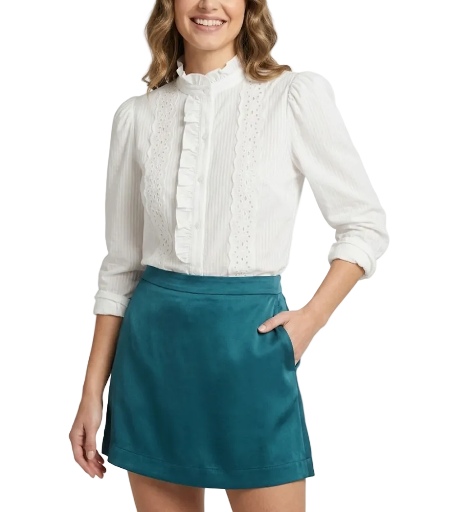Trendy & Timeless Self-Stripped Long Sleeve Ruffled  Laced  Blouses for Women - B6-TOP-B816