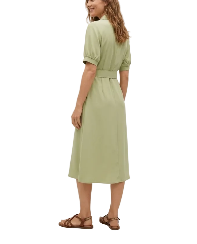 Trendy & Timeless Short Puff Sleeve Button Front Waist Belt Long Dresses - B6-DRESS-68