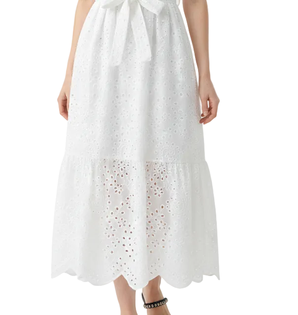 Trendy & Timeless Short Puff Sleeve Embroidered Waist Lace Long Dresses - B6-DRESS-58