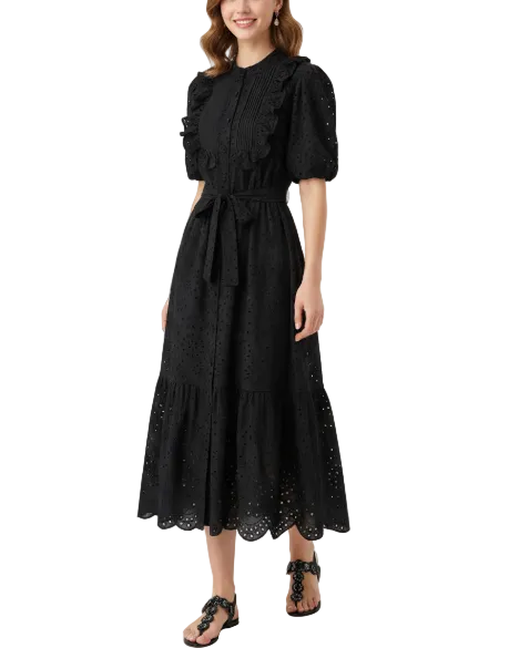 Trendy & Timeless Short Puff Sleeve Embroidered Waist Lace Long Dresses - B6-DRESS-58