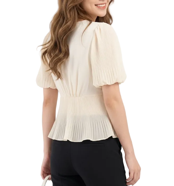 Trendy & Timeless Short Puff Sleeve V-Neck Pullover Blouses for Women - B13-TOP-28A