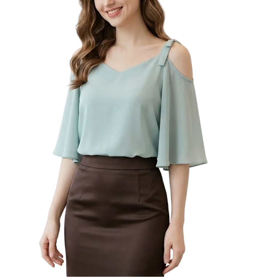 Trendy & Timeless Short Sleeve Elegant Chiffon Off Shoulder Blouses for Women  - B13-TOP- 35
