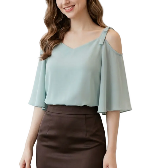 Trendy & Timeless Short Sleeve Elegant Chiffon Off Shoulder Blouses for Women  - B13-TOP- 35