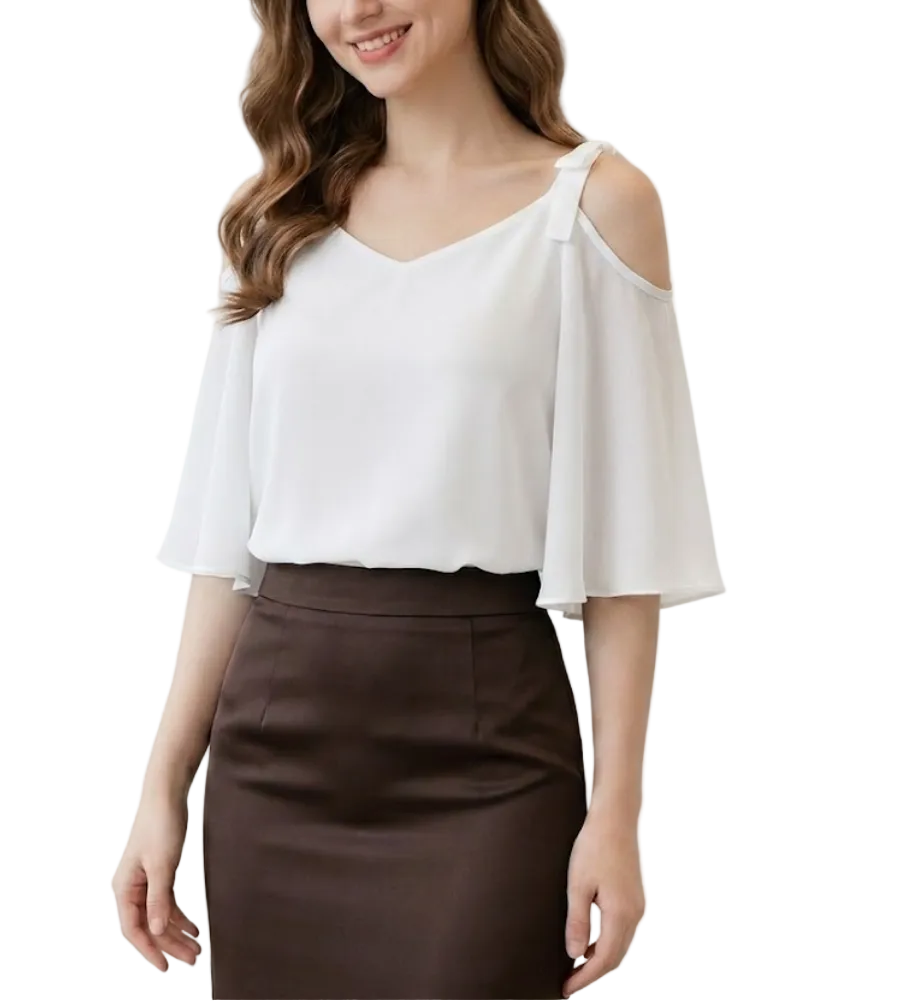 Trendy & Timeless Short Sleeve Elegant Chiffon Off Shoulder Blouses for Women  - B13-TOP- 35