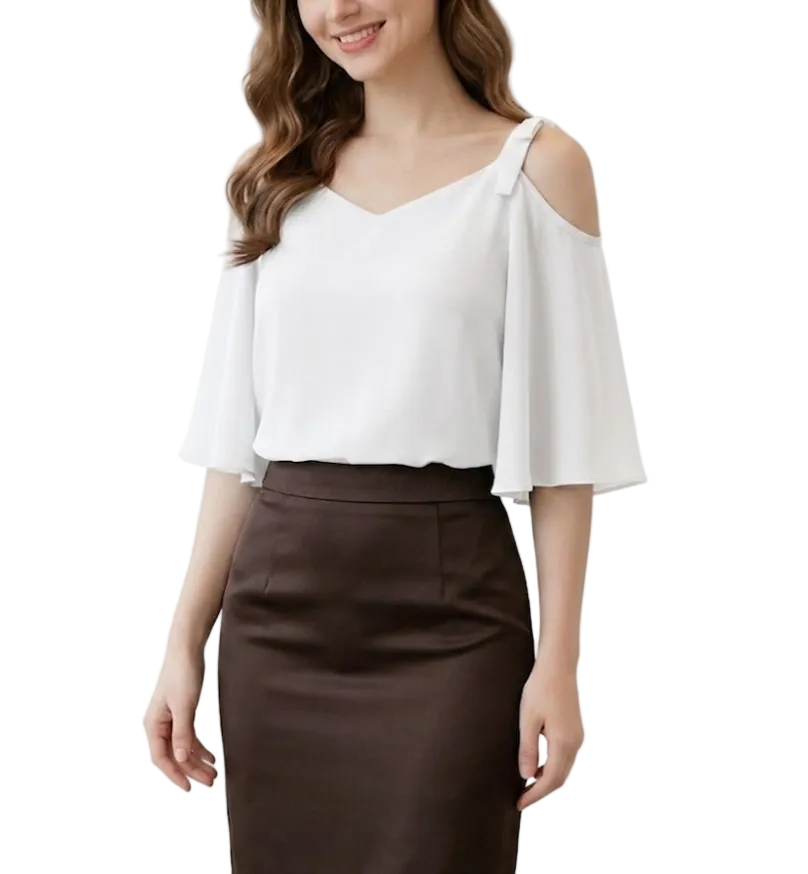 Trendy & Timeless Short Sleeve Elegant Chiffon Off Shoulder Blouses for Women  - B13-TOP- 35