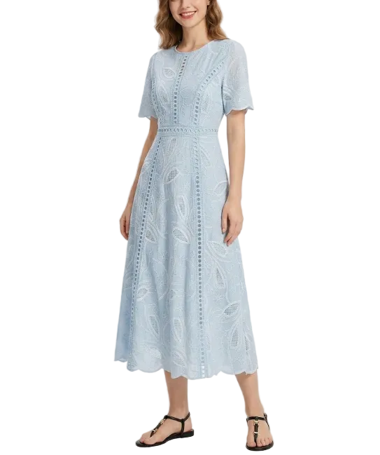 Trendy & Timeless Short Sleeve Embroidered Long Dresses - B6-DRESS-60