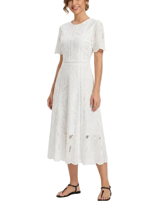 Trendy & Timeless Short Sleeve Embroidered Long Dresses - B6-DRESS-60