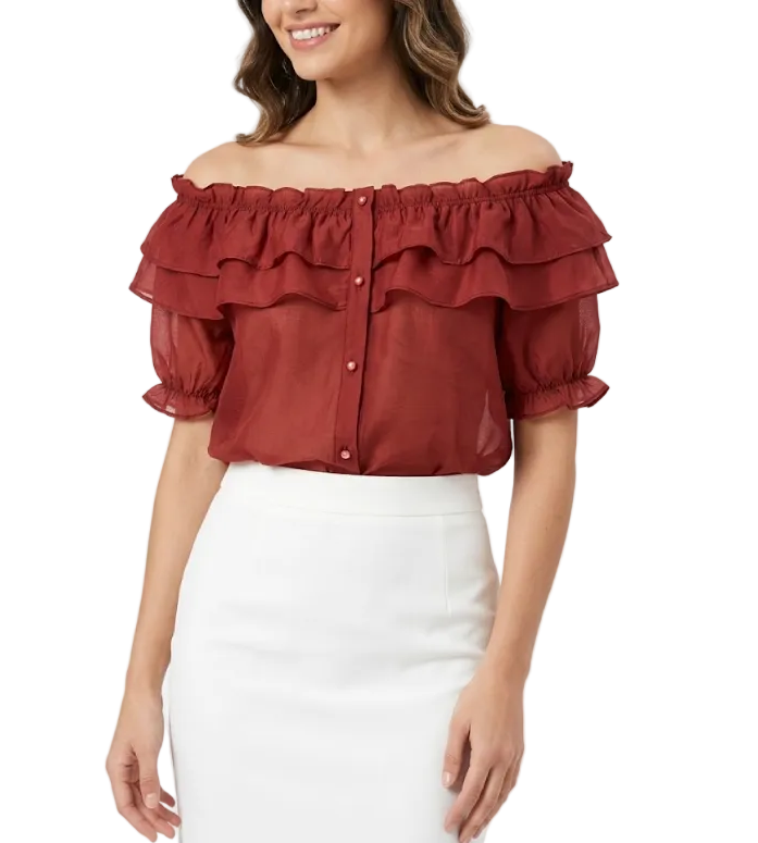 Trendy & Timeless Short Sleeve Ruffled Blouses for Women - B6-TOP-B818