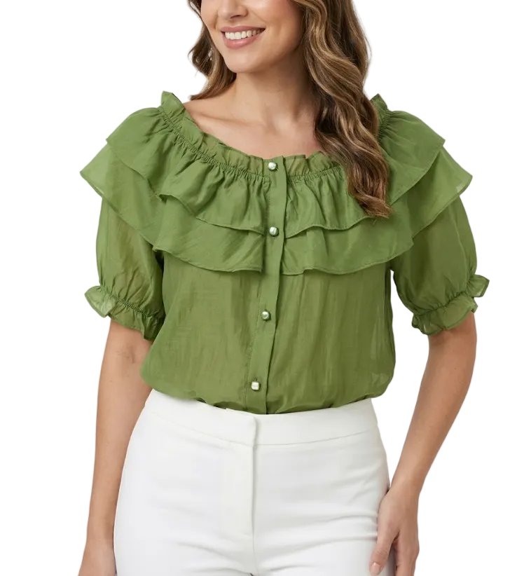 Trendy & Timeless Short Sleeve Ruffled Blouses for Women - B6-TOP-B818