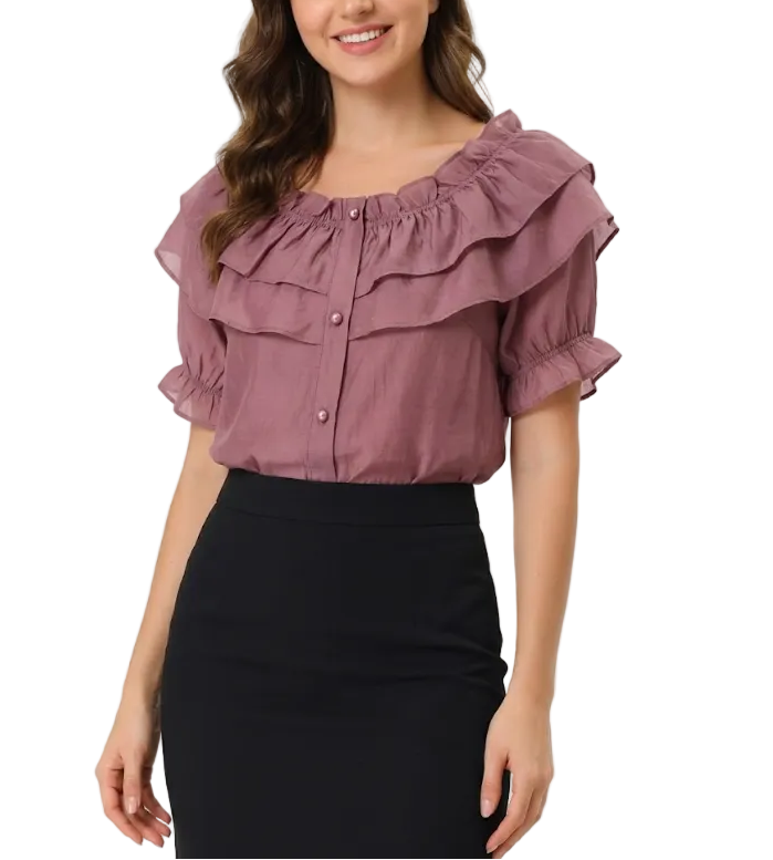 Trendy & Timeless Short Sleeve Ruffled Blouses for Women - B6-TOP-B818