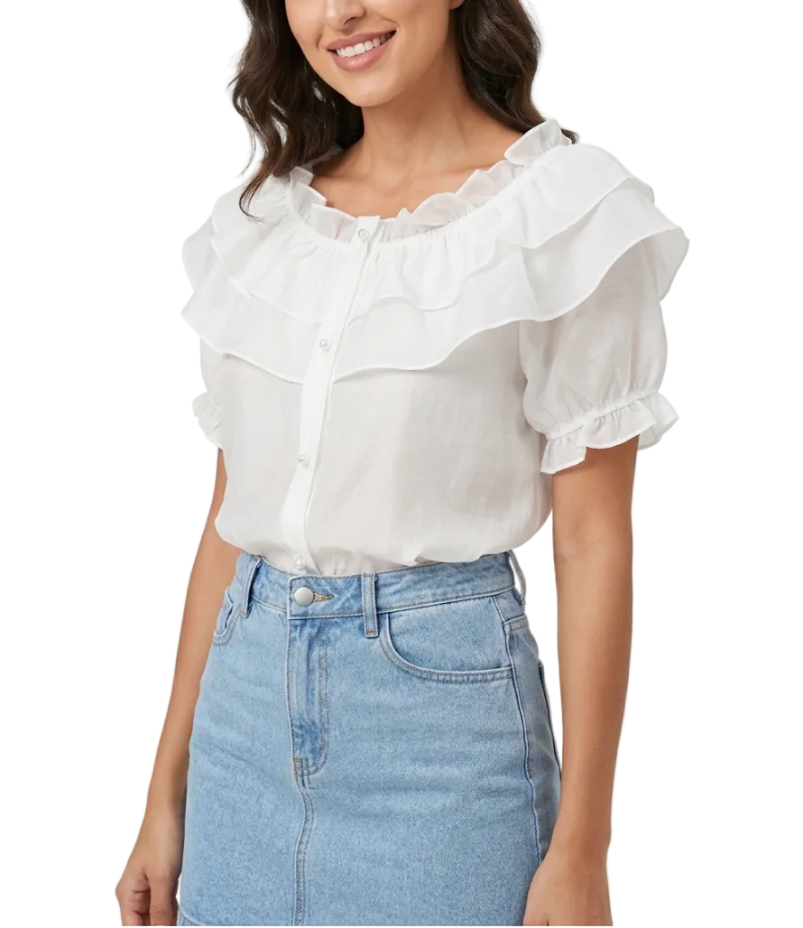 Trendy & Timeless Short Sleeve Ruffled Blouses for Women - B6-TOP-B818