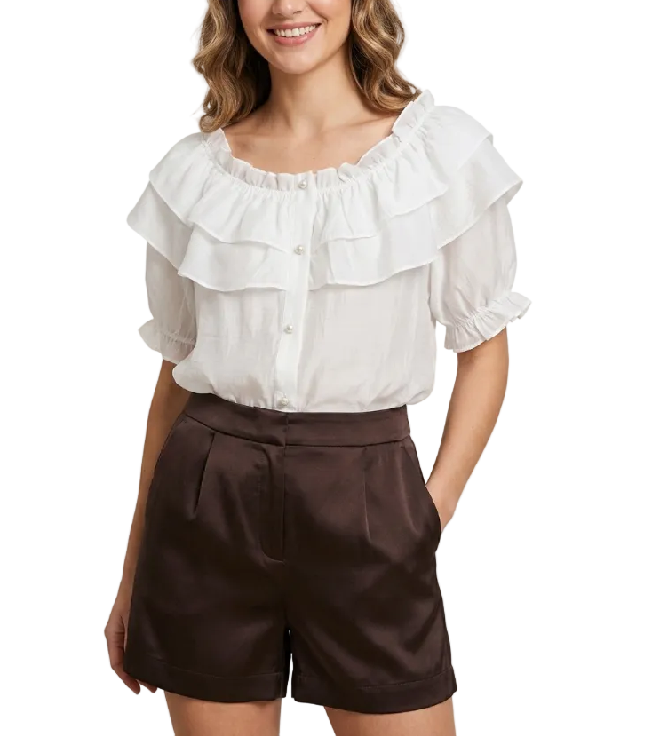 Trendy & Timeless Short Sleeve Ruffled Blouses for Women - B6-TOP-B818