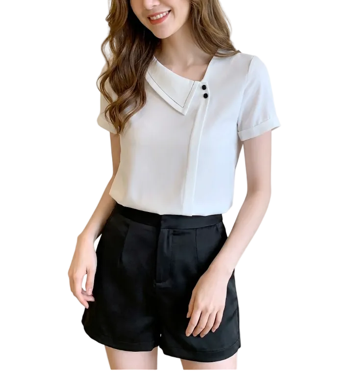 Trendy & Timeless Short Sleeve White Chiffon Blouse for Women - SM-9 - TOP -17