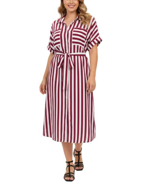 Trendy & Timeless  Short Sleeves Stripped Button Front Dresses - B6-DRESS-63