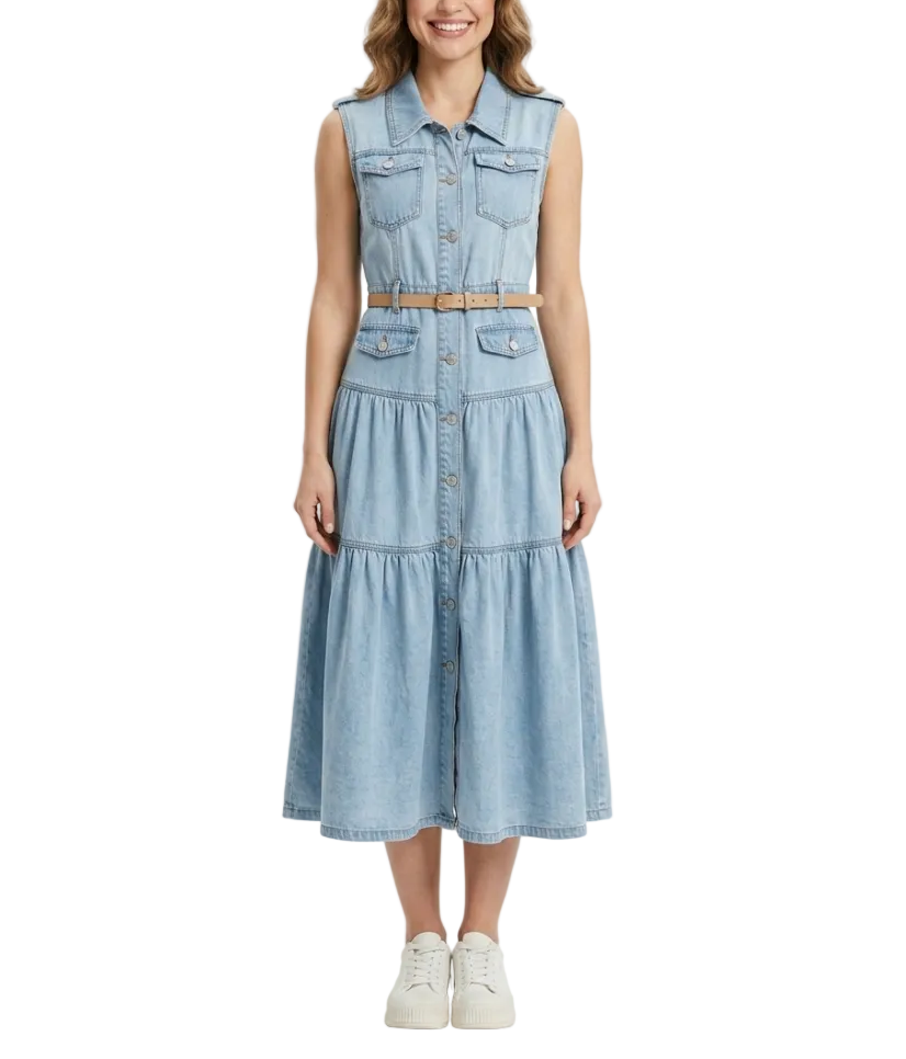 Trendy & Timeless Sleeveless Button Front Denim Dresses - B6-DRESS-43