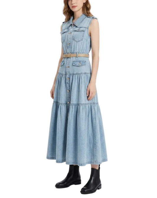 Trendy & Timeless Sleeveless Button Front Denim Dresses - B6-DRESS-43